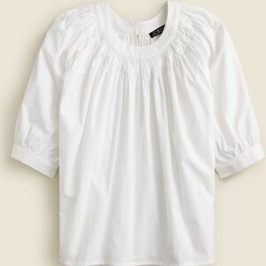 J. Crew White Blouse with Gathered Neckline